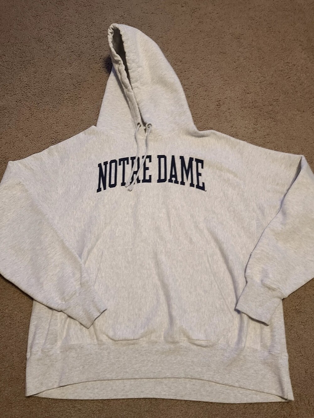 Men's XL, Champion Notre Dame Light Gray Reverse Weave Sweatshirt